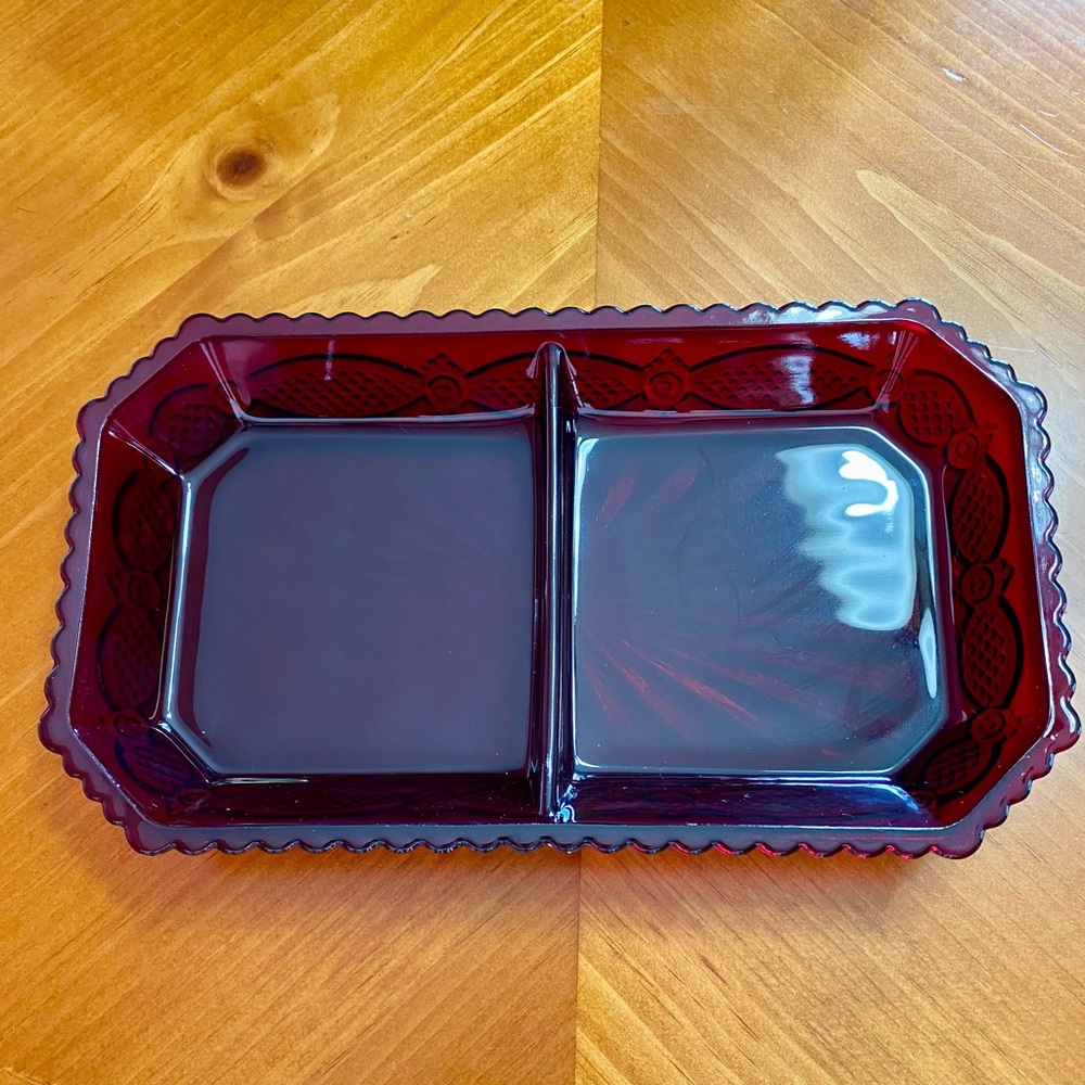 Avon Ruby Red Divided Glass Tray